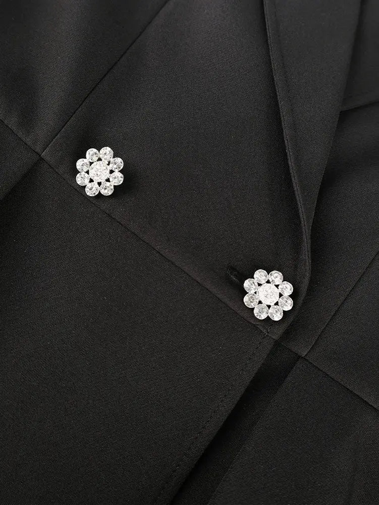 AOMEIDRESS Black Peplum Blazer Top Silver Binding Office Outfits