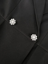 AOMEIDRESS Black Peplum Blazer Top Silver Binding Office Outfits