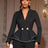 AOMEIDRESS Black Peplum Blazer Top Silver Binding Office Outfits Black / S