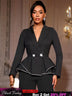AOMEIDRESS Black Peplum Blazer Top Silver Binding Office Outfits Black / S