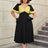 AOMEIDRESS Black Ruffle Sleeve A Line Dress with Gold Patchwork Fabric Black / S