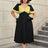 AOMEIDRESS Black Ruffle Sleeve A Line Dress with Gold Patchwork Fabric Black / S