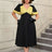 AOMEIDRESS Black Ruffle Sleeve A Line Dress with Gold Patchwork Fabric Black / S