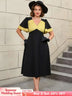 AOMEIDRESS Black Ruffle Sleeve A Line Dress with Gold Patchwork Fabric Black / S