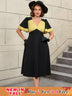 AOMEIDRESS Black Ruffle Sleeve A Line Dress with Gold Patchwork Fabric Black / S