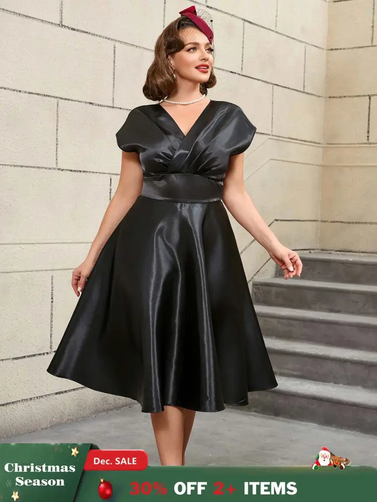 AOMEIDRESS Black Sleeveless A Line Dress Elegant Office Wear
