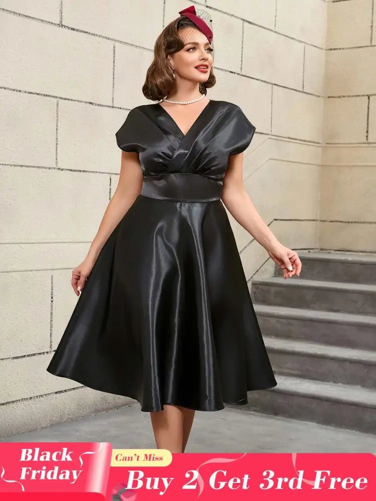 AOMEIDRESS Black Sleeveless A Line Dress Elegant Office Wear
