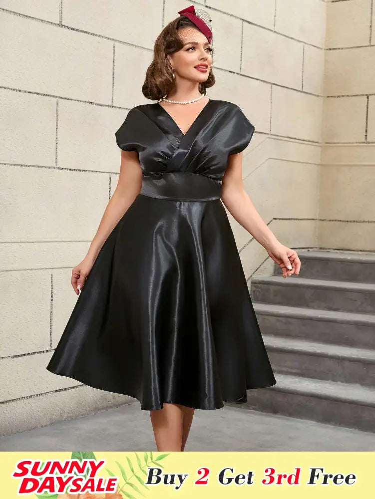 AOMEIDRESS Black Sleeveless A Line Dress Elegant Office Wear
