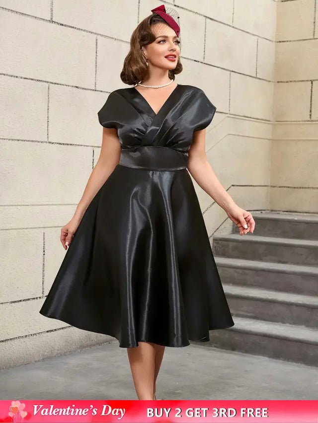 AOMEIDRESS Black Sleeveless A Line Dress Elegant Office Wear
