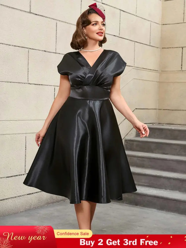 AOMEIDRESS Black Sleeveless A Line Dress Elegant Office Wear
