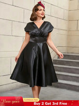 AOMEIDRESS Black Sleeveless A Line Dress Elegant Office Wear
