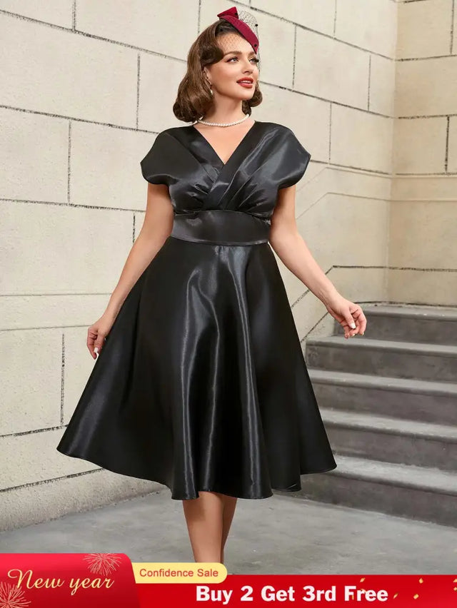 AOMEIDRESS Black Sleeveless A Line Dress Elegant Office Wear
