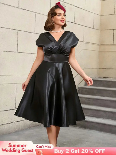 AOMEIDRESS Black Sleeveless A Line Dress Elegant Office Wear

