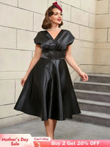 AOMEIDRESS Black Sleeveless A Line Dress Elegant Office Wear
