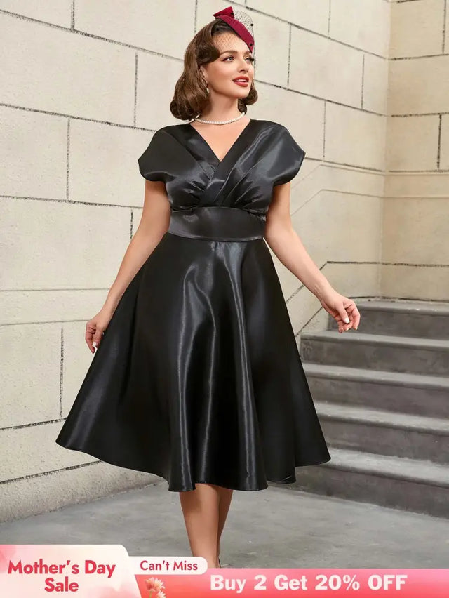 AOMEIDRESS Black Sleeveless A Line Dress Elegant Office Wear
