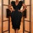 AOMEIDRESS Black Tassel Bodycon Dress V Neck Ruffled Sleeves Gowns Black / S