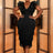 AOMEIDRESS Black Tassel Bodycon Dress V Neck Ruffled Sleeves Gowns Black / S