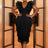 AOMEIDRESS Black Tassel Bodycon Dress V Neck Ruffled Sleeves Gowns Black / S