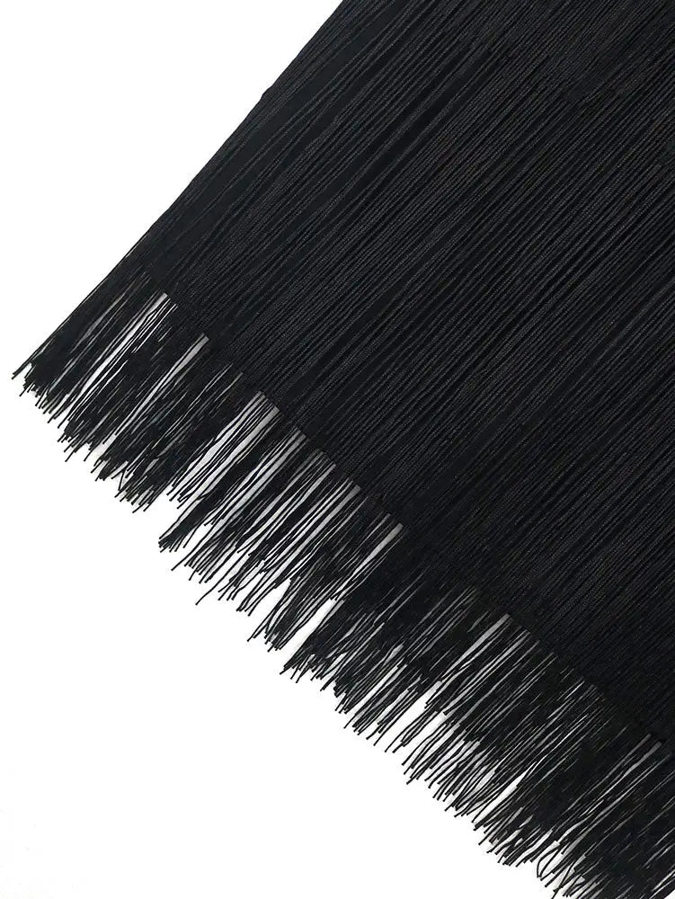 AOMEIDRESS Black Tassel Halter Bodycon Dress Off Shoulder Party Gowns