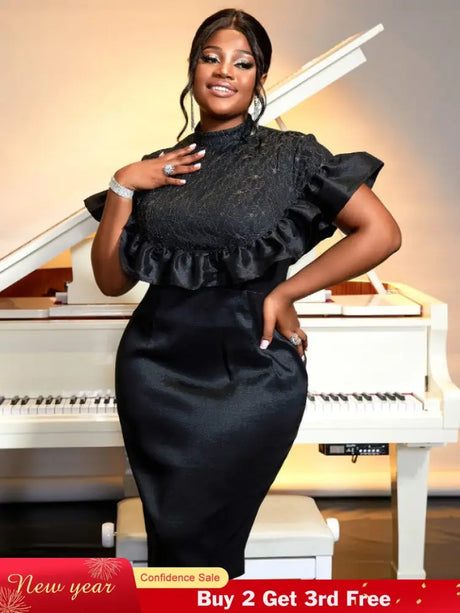 black stand collor midi dresses for women