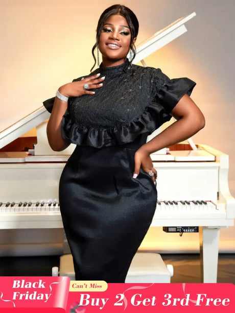 black stand collor midi dresses for women