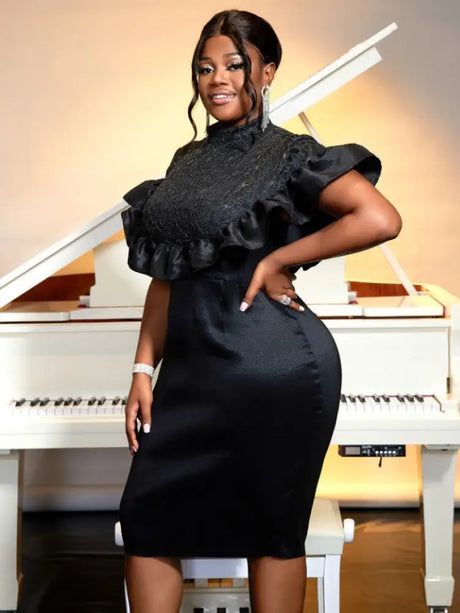 patchwork shiny ruffles chic dress