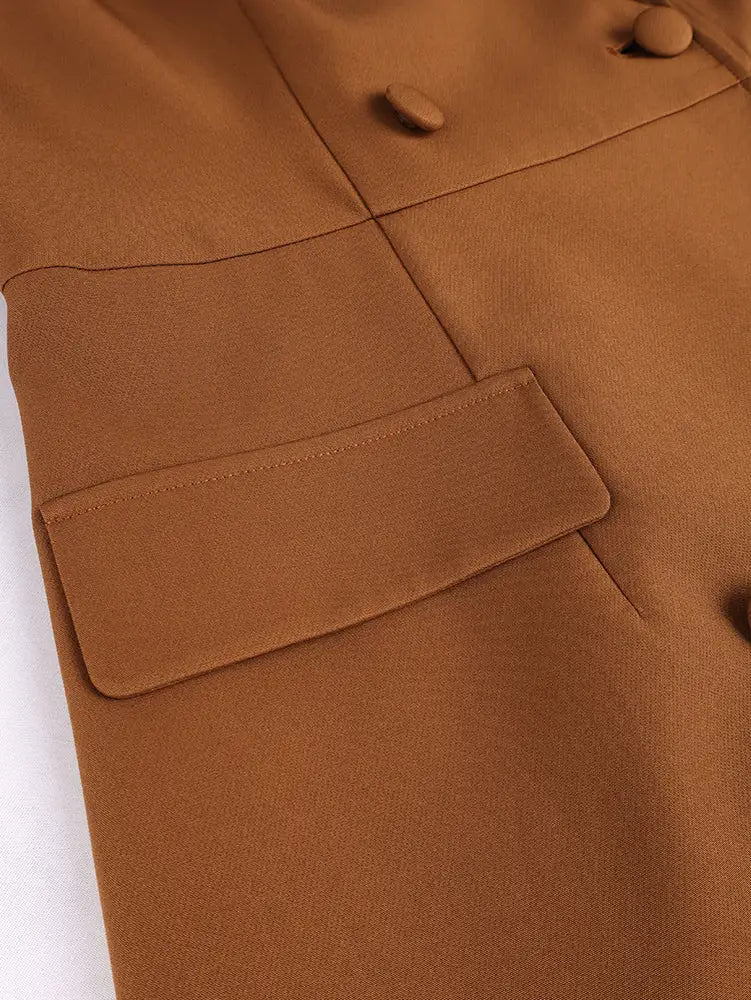 AOMEIDRESS Blazer Midi Dresses Double Breasted Belted Long Sleeves