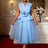 AOMEIDRESS Blue A Line Wedding Party Dress 3D Flower Sleeveless Peplum Blue / S
