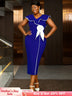 AOMEIDRESS Blue Dresses for Wedding Color Block 3D Flower Ruffle Sleeve
