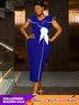 AOMEIDRESS Blue Dresses for Wedding Color Block 3D Flower Ruffle Sleeve
