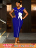 AOMEIDRESS Blue Dresses for Wedding Color Block 3D Flower Ruffle Sleeve
