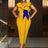 AOMEIDRESS Blue Dresses for Wedding Color Block 3D Flower Ruffle Sleeve Formal Mother of the Bride Dresses Yellow / S