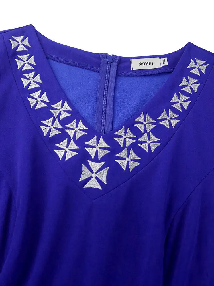 AOMEIDRESS Blue Maternity Wedding Guest Dresses V Neck Short Sleeve