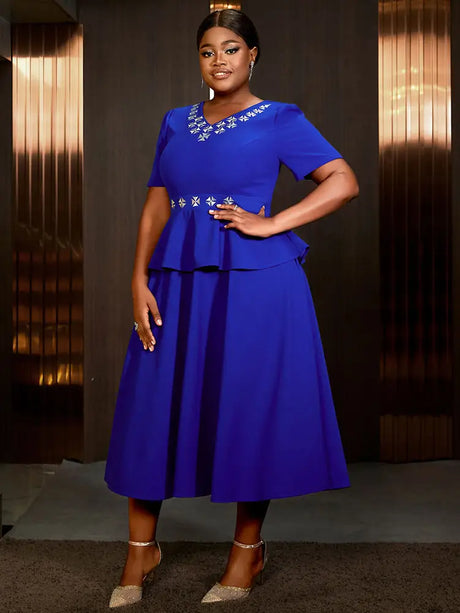 AOMEIDRESS Blue Maternity Wedding Guest Dresses V Neck Short Sleeve