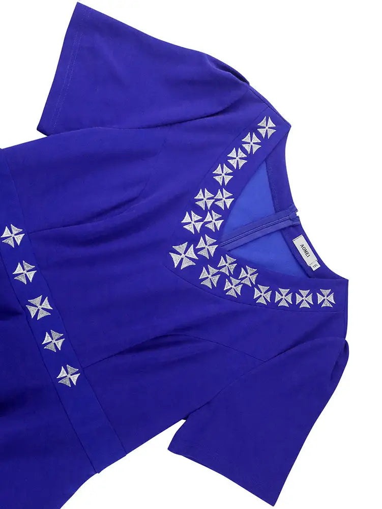 AOMEIDRESS Blue Maternity Wedding Guest Dresses V Neck Short Sleeve