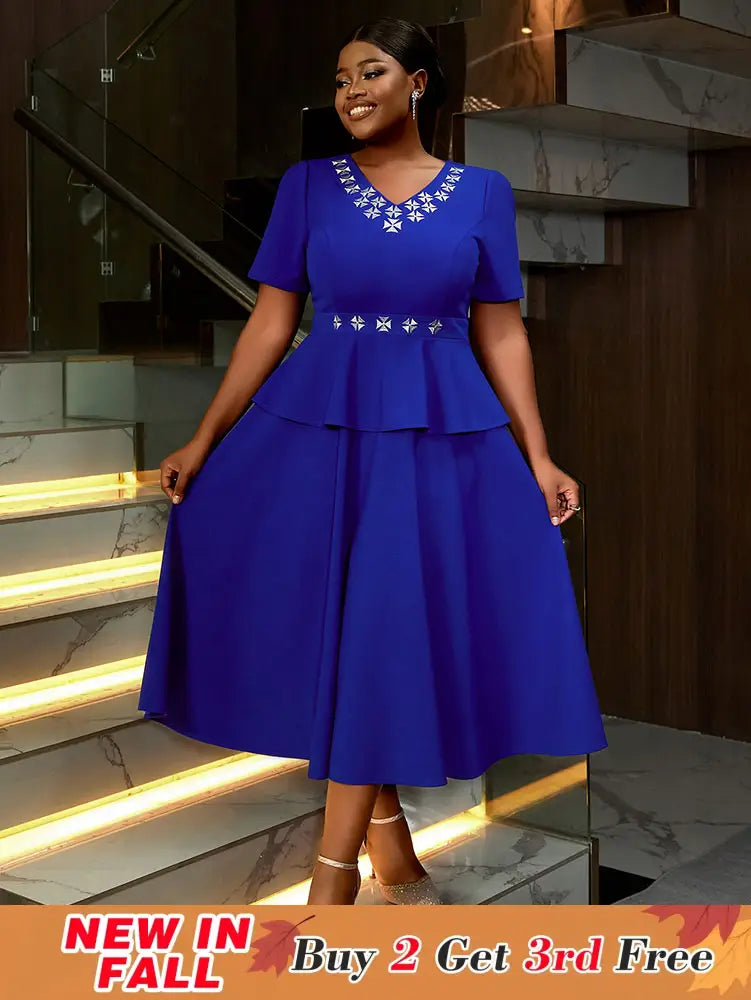 AOMEIDRESS Blue Maternity Wedding Guest Dresses V Neck Short Sleeve Blue / S