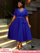 AOMEIDRESS Blue Maternity Wedding Guest Dresses V Neck Short Sleeve Blue / S