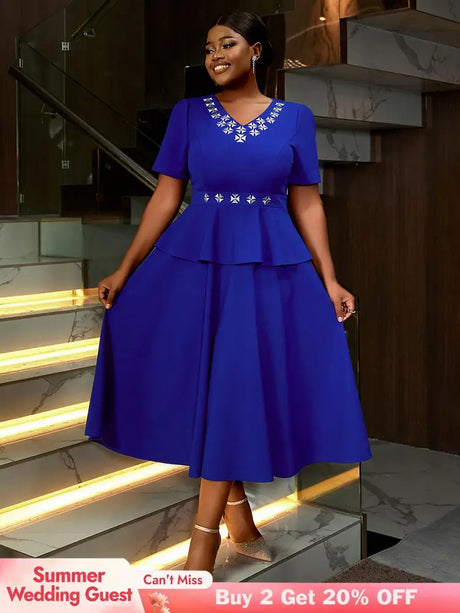 AOMEIDRESS Blue Maternity Wedding Guest Dresses V Neck Short Sleeve Blue / S
