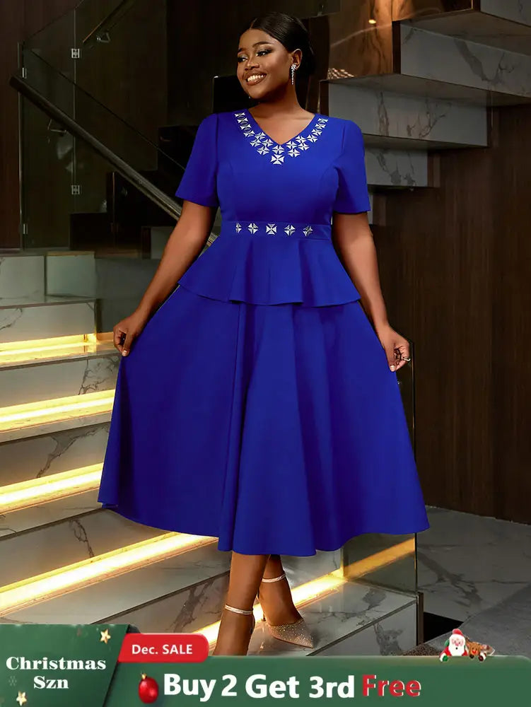 AOMEIDRESS Blue Maternity Wedding Guest Dresses V Neck Short Sleeve Blue / S