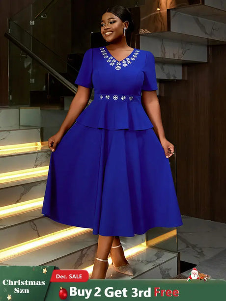 AOMEIDRESS Blue Maternity Wedding Guest Dresses V Neck Short Sleeve Blue / S