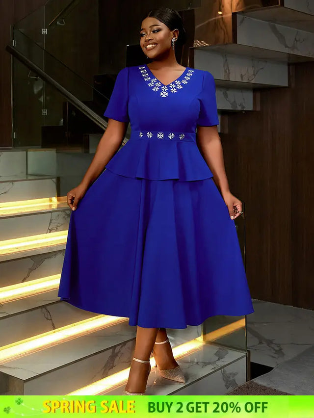 AOMEIDRESS Blue Maternity Wedding Guest Dresses V Neck Short Sleeve Blue / S