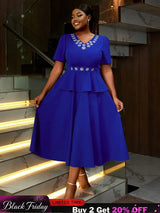 AOMEIDRESS Blue Maternity Wedding Guest Dresses V Neck Short Sleeve Blue / S