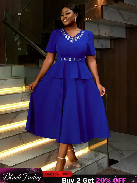 AOMEIDRESS Blue Maternity Wedding Guest Dresses V Neck Short Sleeve Blue / S