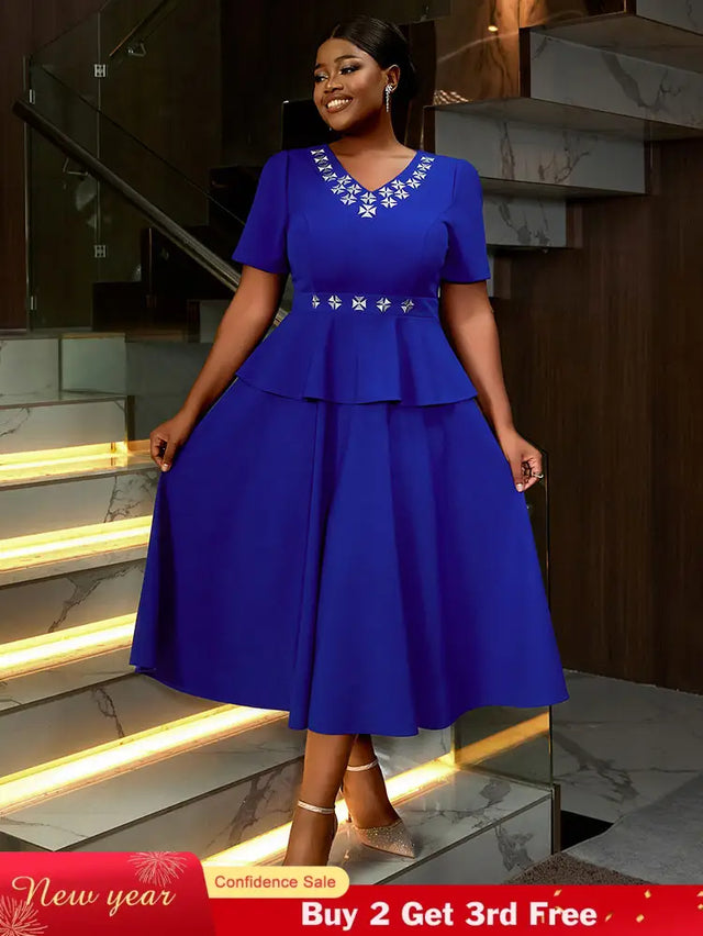 AOMEIDRESS Blue Maternity Wedding Guest Dresses V Neck Short Sleeve Blue / S