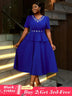 AOMEIDRESS Blue Maternity Wedding Guest Dresses V Neck Short Sleeve Blue / S