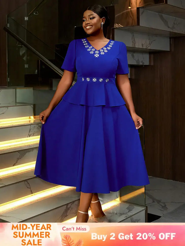 AOMEIDRESS Blue Maternity Wedding Guest Dresses V Neck Short Sleeve Blue / S