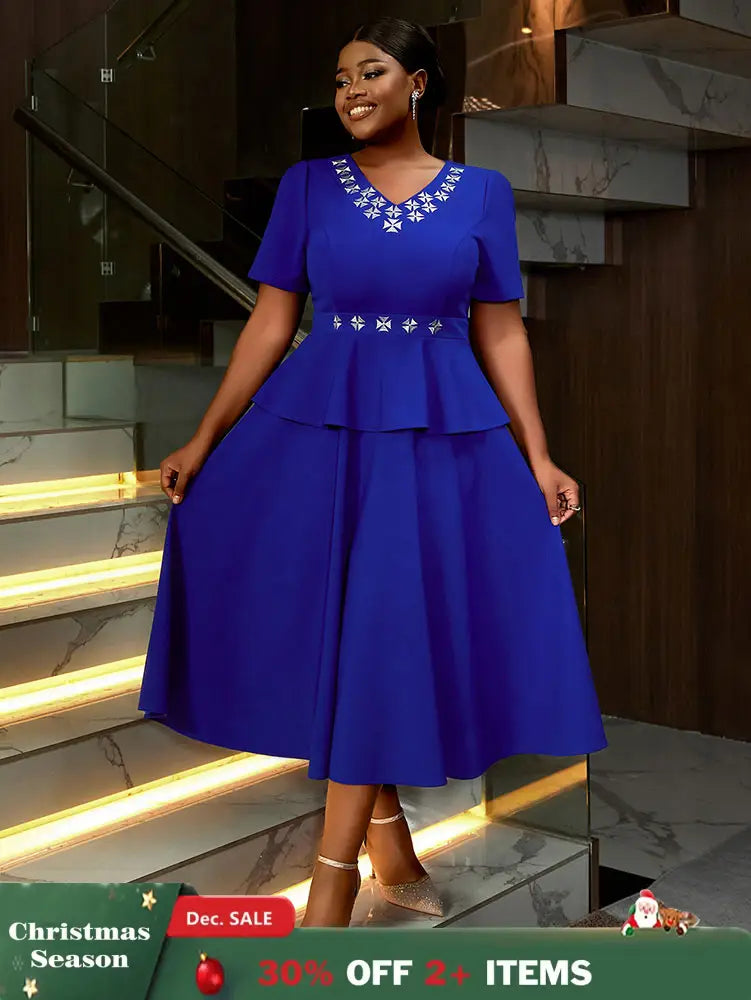 AOMEIDRESS Blue Maternity Wedding Guest Dresses V Neck Short Sleeve Blue / S