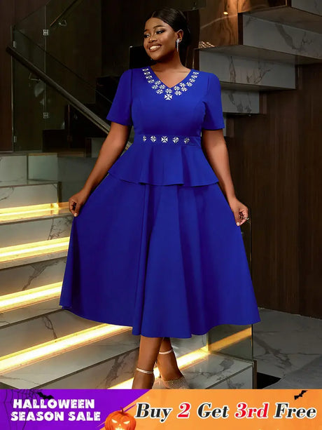 AOMEIDRESS Blue Maternity Wedding Guest Dresses V Neck Short Sleeve Blue / S