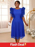AOMEIDRESS Blue Mesh Party Dress O Neck Ruffles Fish Net A Line Blue / S