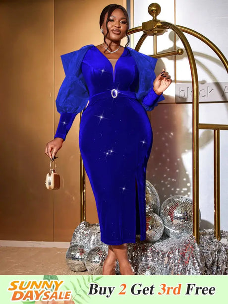 V-Neck，Blue Dress